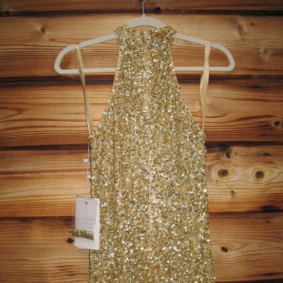 MAC DUGGAL 5760 Gold Sequined High Neck Keyhole Asymmetrical Dress - Picture 11 of 14